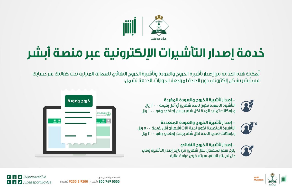 إجراءات إستخراج تأشيرة الخروج والعودة للعاملة المنزلية