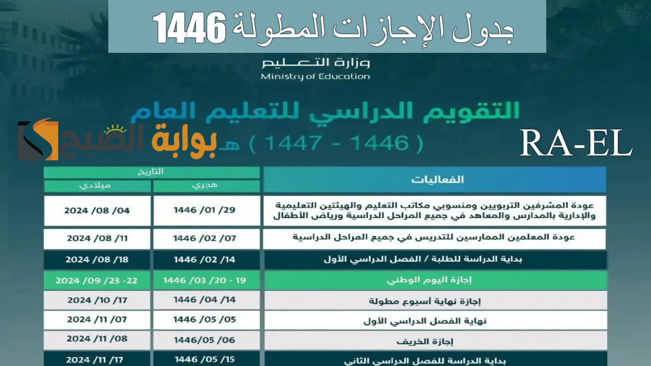 جدول الاجازات المطوله 1446 – 2024 للفصول الثلاثة